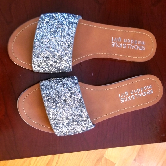 Madden Girl Shoes - Madden Girl slides- silver sparkle- never worn